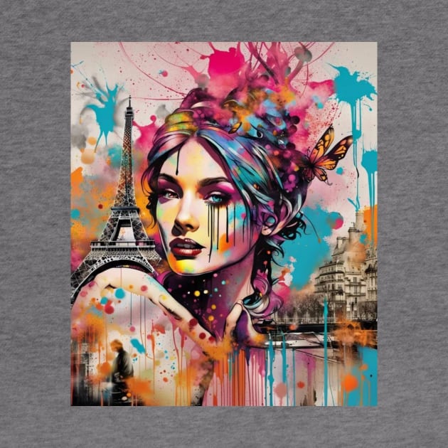 Lady in Paris, Graffiti art, splash art, street art, spray paint, colourful art by BeatyinChaos